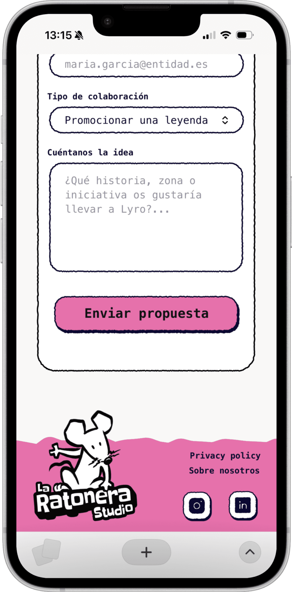 Formulario de contacto en móvil